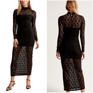 Abercrombie & Fitch Lace Black Bodycon Long Sleeve Maxi Dress Size Small